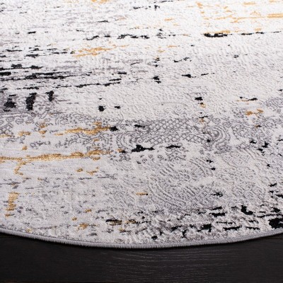 Amelia 6'7" Round Gray and Gold Hand-Knotted Synthetic Rug