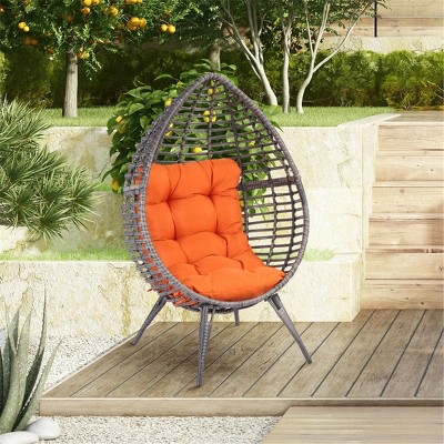 Maggift Patio Accent Chairs, Hanging Basket Egg Chair with Stand, Indoor and Outdoor Swing Chair with Soft Cushion, Orange, 39.75"*35"*61.5"