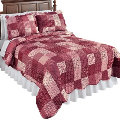 Collections Etc Classic Floral Patchwork Scalloped Edge Quilt