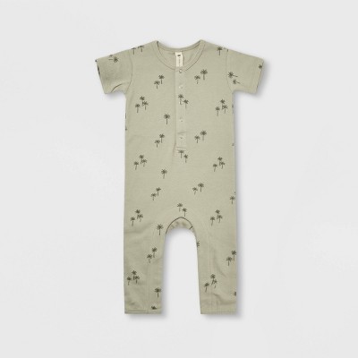 Q by Quincy Mae Baby Girls' Ribbed Palms Short Sleeve Romper - Sage 0-3M