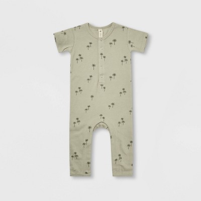 Image of Q by Quincy Mae Baby Girls' Ribbed Palms Short Sleeve Romper - Sage 3-6M
