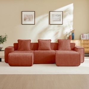 AENKYO Cloud-Like Boneless Loveseat, Soft Velvet Modular 2-Seater Sofa with No Assembly & Pillows, Modern Orange Floor Futon for Living Room - 1 of 4