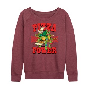 Women's - Teenage Mutant Ninja Turtles - Pizza Power Lightweight French Terry Wide Neck Long Sleeve Shirt - 1 of 4