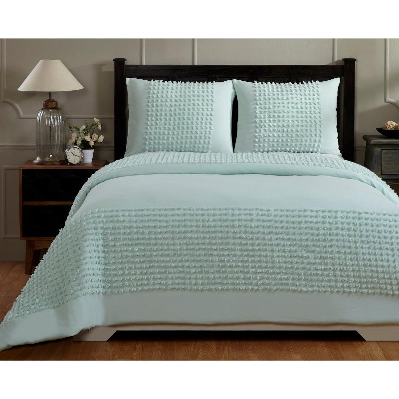 Queen Olivia Comforter 100% Cotton Tufted Chenille Comforter Set Turquoise - Better Trends, 4 of 7