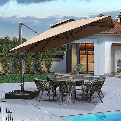PURPLE LEAF Cantilever Outdoor Umbrella with Base Large Patio Hanging Double Top Square Offset Umbrella 360° Rotation
