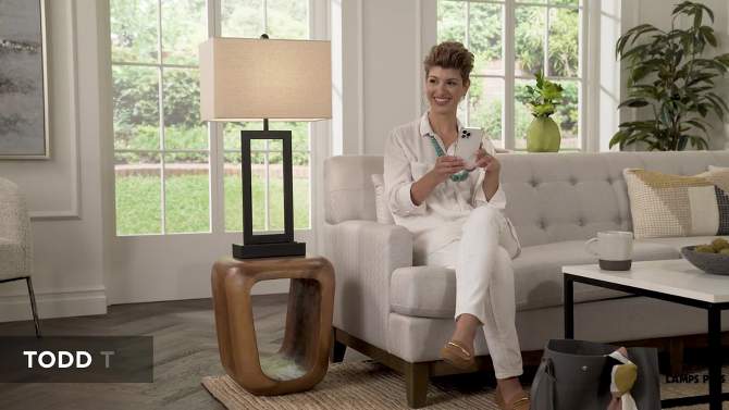 360 Lighting Todd Modern Table Lamp 30" Tall Bronze Rectangular with USB and AC Power Outlet in Base Oatmeal Fabric Shade for Living Room Office House, 2 of 11, play video