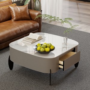 Artloge Rounded Square Living Room Coffee Table w/ 2 Storage Drawers, Sintered Stone-top - 1 of 4