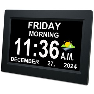 Aoibox 7 Inch Calendar Clock with 12 Alarm Options, Auto Dimmable Display, Large Digital Clock for Impaired Vision, Non-Abbreviated Day &Month (Black) - 1 of 4