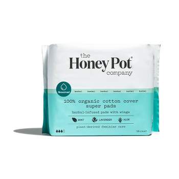 The Honey Pot Company Herbal Super Pads with Wings, Organic Cotton Cover - 16ct