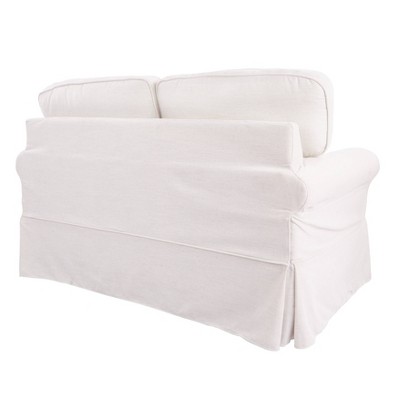 Ivory Linen Rolled Arm Loveseat with Washable Slipcover