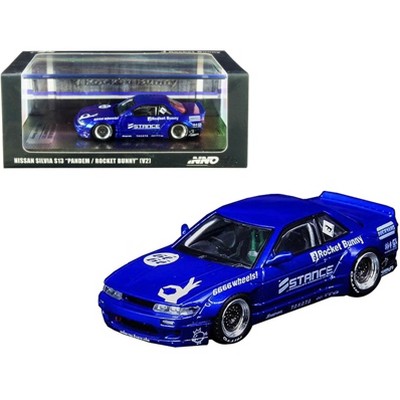 Nissan Silvia S13 (V2) (RHD) "Pandem Rocket Bunny" Blue Metallic with Graphics 1/64 Diecast Model Car by Inno Models