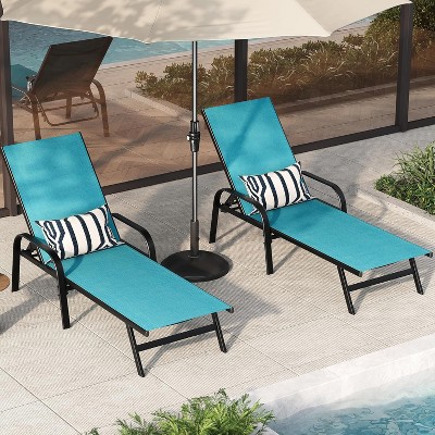 thumbnail image 2 of 2-Piece Adjustable Outdoor Patio Recliner Lounge Chairs – Brown, Metal Frame 2 of 4
