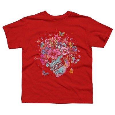 Boy's Design By Humans Floral Butterfly Skull Funny Halloween Costume Hippie Flower By JeilJersey T-Shirt