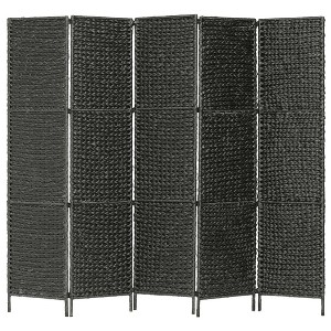 vidaXL 5-Panel Room Divider Black 76"x63" Water Hyacinth - 1 of 1