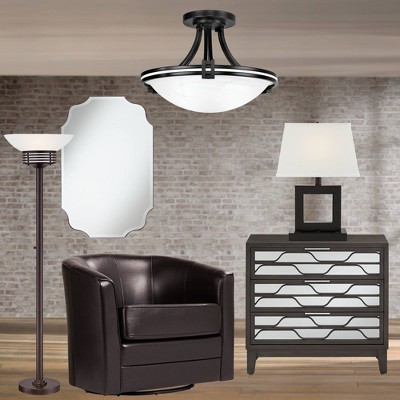 Bronze Torchiere Floor Lamp with Frosted Glass Shade