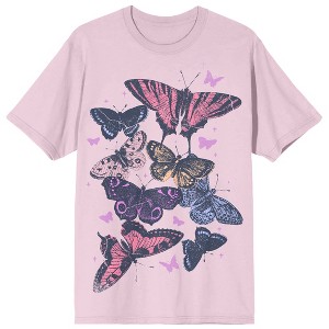 Butterflies Overlapping Women’s Cradle Pink Crew Neck Short Sleeve T-shirt - 1 of 2