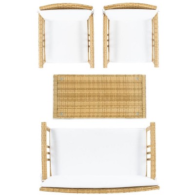 Coastal Breeze Wicker 4-Piece Outdoor Living Set with White Cushions