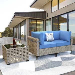 XIZZI Wicker Loveseat Small Couch, 2 Seater Sofa, All Weather Rattan Furniture with Solar Coffee Table for Balcony Yard Poolside Garden - 1 of 4