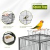 FDW 35 Inch Bird Cage Wrought Iron Flight Cage with Playtime Open Top Rolling Stand Removable Feeder Trays & a Secure Locking System, Black - 4 of 4