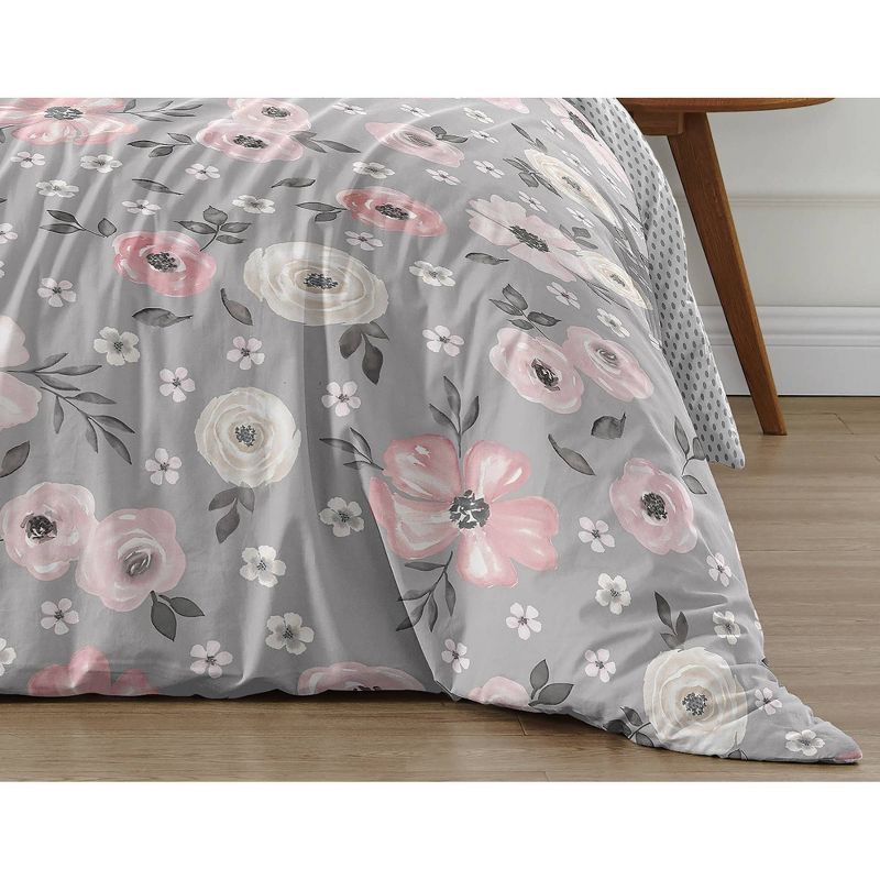 3pc Watercolor Floral Full/Queen Kids&#39; Comforter Bedding Set Gray - Sweet Jojo Designs, 6 of 8