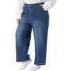 Women's Plus Size Wide Leg Baggy Washed Stretch with Pockets Denim Ankle Jeans - Agnes Orinda - 2 of 4
