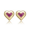 14k Yellow Gold Plated with Purple Amethyst Cubic Zirconia 3-Stone Cluster Heart Stud Earrings - 3 of 3