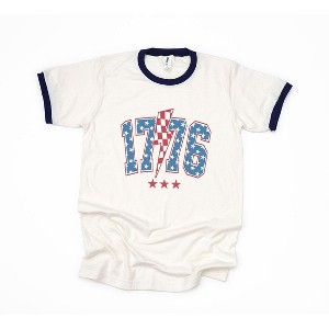 Simply Sage Market Women's 1776 Stars Lightning Bolt Short Sleeve Ringer Tee - 1 of 4