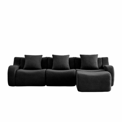 Aukfa Modular Teddy Fabric Sofa,Convertible Modular Sectional Sofa Set , 3-Seats with 1/2/3 Ottoman Soft Boneless Design for Living Room