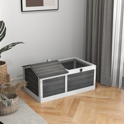 Gray and White Wooden Tortoise Habitat with Mesh Top