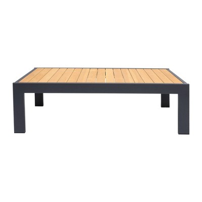 Palau Outdoor Coffee Table in Dark Gray with Natural Teak Wood Top - Armen Living