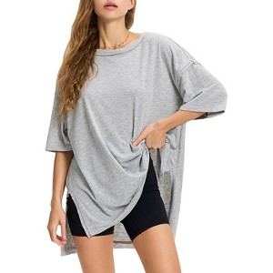 EXLURA Womens Summer Oversized T Shirts Casual Short Sleeve Loose Crewneck Tunic Plus Gym Workout Top - 1 of 4