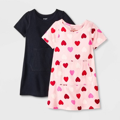 Toddler Girls' 2pk Adaptive Valentine's Day Short Sleeve Dress - Cat & Jack™ Light Pink/Black