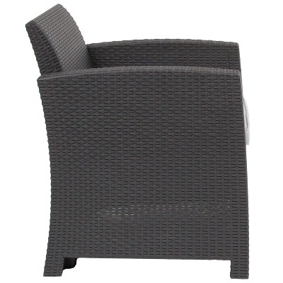 Light Gray Faux Rattan Armchair with Cushions