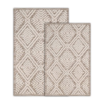 Diamond Trellis Boho Chic Textured Machine Washable Bath Rugs, Set of 2 by Blue Nile Mills