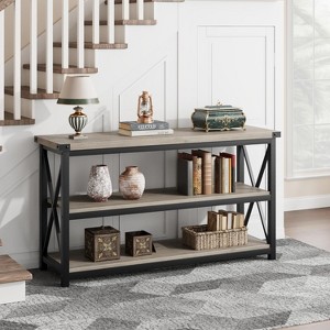 55 in Industrial 3-Tier Console Table with Storage Shelves – Rectangular Entryway Sofa Table for Hallway, Living Room and Bedroom - 1 of 4