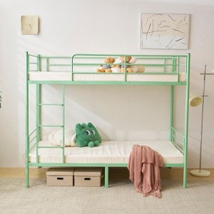 Karl Home Green Twin Over Twin Steel Bunk Bed Frame Ladder Bedroom Dorm Room for Kids Adult Children - 1 of 4