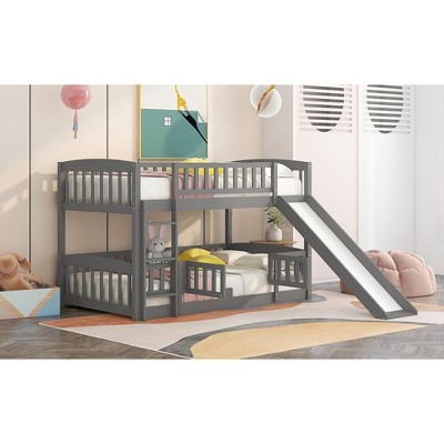 NicBex Twin Over Twin Bunk Bed with Guardrail and Fence,Loft Bed with Ladder and Slide,Modern Bunk Beds,Noise Reduced Bunk Beds for Bedroom