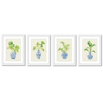 (Set of 4) Blue Vases by Danhui Nai White Framed With Mat Wall Art Set - Americanflat