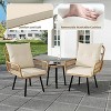 3 Piece Patio Bistro Set, Outdoor Wicker Conversation Set with Round Glass Top Coffee Table and Cushioned Chair, All-Weather Rattan Patio Furniture - 3 of 4