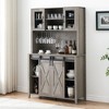 70 Inch Tall Coffee Cabinet,Tall Sideboard Buffet with Sliding Barn Door,Hutch Cabinet with 6 Bottle Wine Rack and 12 Stemware Slots for Kitchen, Oak - 2 of 4