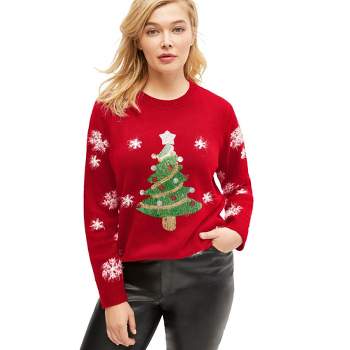 ellos Women's Plus Size Embellished Holiday Pullover Sweater