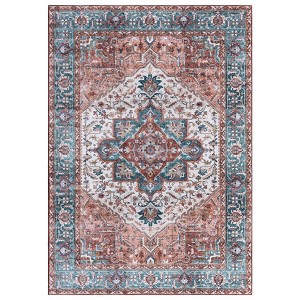 Washable Vintage Rug Non Slip Low Pile Rug Soft Throw Floor Cover Foldable Indoor Carpet for Living Room Bedroom Playroom Nursery - 1 of 4