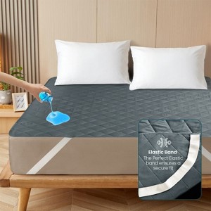Waterproof Mattress Pad With Elastic Strap Quilted Mattress Protector Fits Upto 16 inches - Cotton Passion - 1 of 4