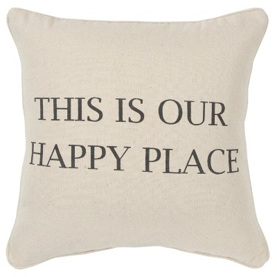 20"x20" Oversize Happy Place Sentiment Poly Filled Square Throw Pillow Neutral - Rizzy Home