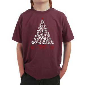 LA Pop Art Paw Christmas Tree - Boy's Word Art T-Shirt - 1 of 4