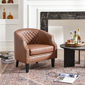 KINWELL 29 " W Tufted Faux Leather Barrel Chair PU Bar Club Chair - 1 of 4