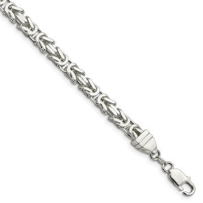 Black Bow Jewelry Mens 6mm Sterling Silver Square Solid Byzantine Chain Bracelet, 8 Inch