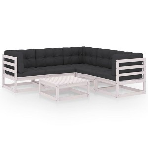 vidaXL Patio Furniture Set 6 Piece Outdoor Sectional Sofa Solid Wood Pine - White - 1 of 4