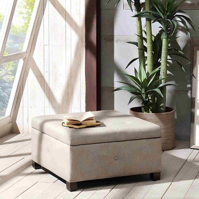Sapphtopaz Modern Storage Ottoman Square Upholstered Ottoman with Storage Footstool with Button-Tufted Stool for Living Room, Bedroom, Entryway