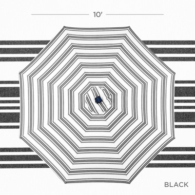 10ft Striped Black Metal Market Patio Umbrella with LED Lights